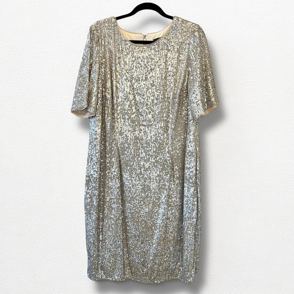 Adrianna Papell Plus Size Gold Short Sleeve Sequin Dress - Picture 1 of 7